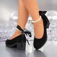 thumbnail image 5 of SCHUHLAND Retro Black Suede Mary Jane Pumps for Women, Round Toe, Medium Square Heel, Elegant Pearl Chain Dress Shoes, 5 of 16