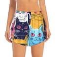 thumbnail image 2 of Susaid Colorful Cats Pattern Art Print Women's High Waisted Running Shorts Quick Dry Athletic Gym Track Workout Shorts Zip Pocket-Medium, 2 of 7