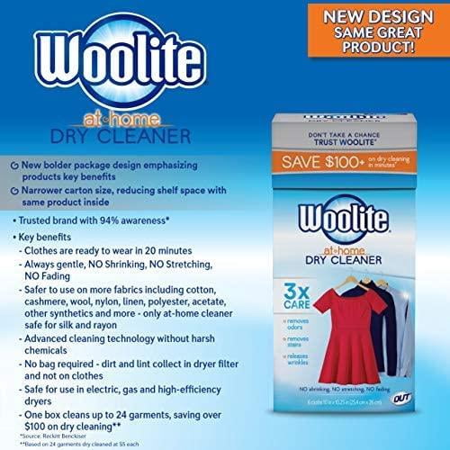 woolite at home dry cleaner, fragrance free, 6 cloths