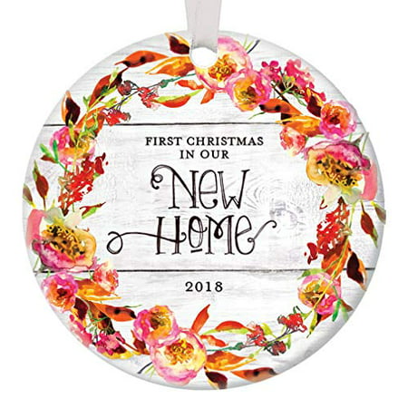First Christmas In Our New Home 2019, 1st Xmas New House Homeowners Housewarming Apartment Condo from RE Agent Floral Circle Ceramic Present 3
