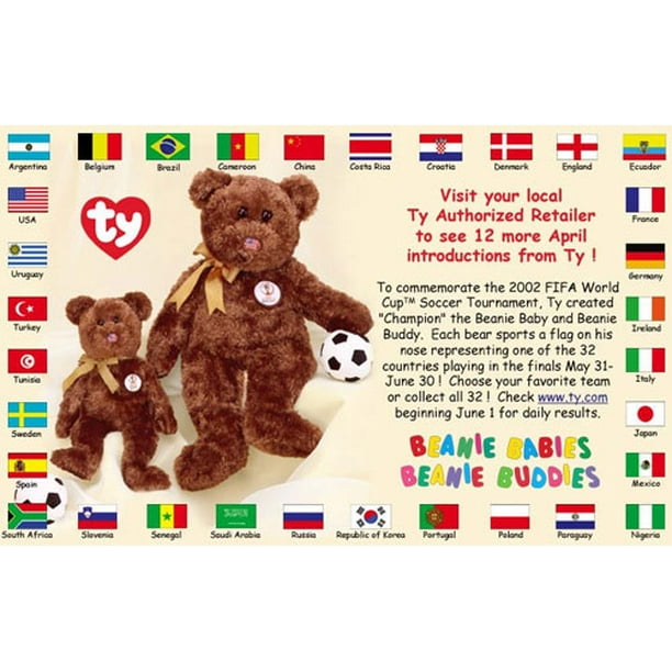 Emuleren Eerste overal TY Beanie Babies - CHAMPION the FIFA Bears (Complete set - All 32 Different  Countries) (8.5 inch) - Walmart.com