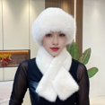 thumbnail image 2 of 2 Pcs/Set Women Winter Hat Scarf Set Fuzzy Plush Thickened Windproof Heat Retention Cross Neck Wrap Solid Color Dome Faux Fur Fisherman Hat Outdoor Cap-White,One Size, 2 of 8