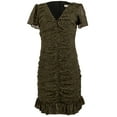 thumbnail image 5 of Women's Animal Print Ruched V-neck Mini Dress Olive 2, 5 of 5