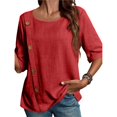 thumbnail image 1 of Camiseta Informal Holgada de Corta con Cuello Redondo y Botones de Algodón y para Mujer, Estilo Formal y de Trabajo Rojo M, 1 of 7