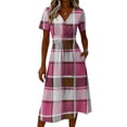thumbnail image 5 of Laqbezok Plaid Short Sleeve Midi Dress, Elegant Ruched High Waist Slimming Check Dress, Casual V-Neck A-Line Flare Fashion Outfit, Classic Tartan Sun Dress, 5 of 6
