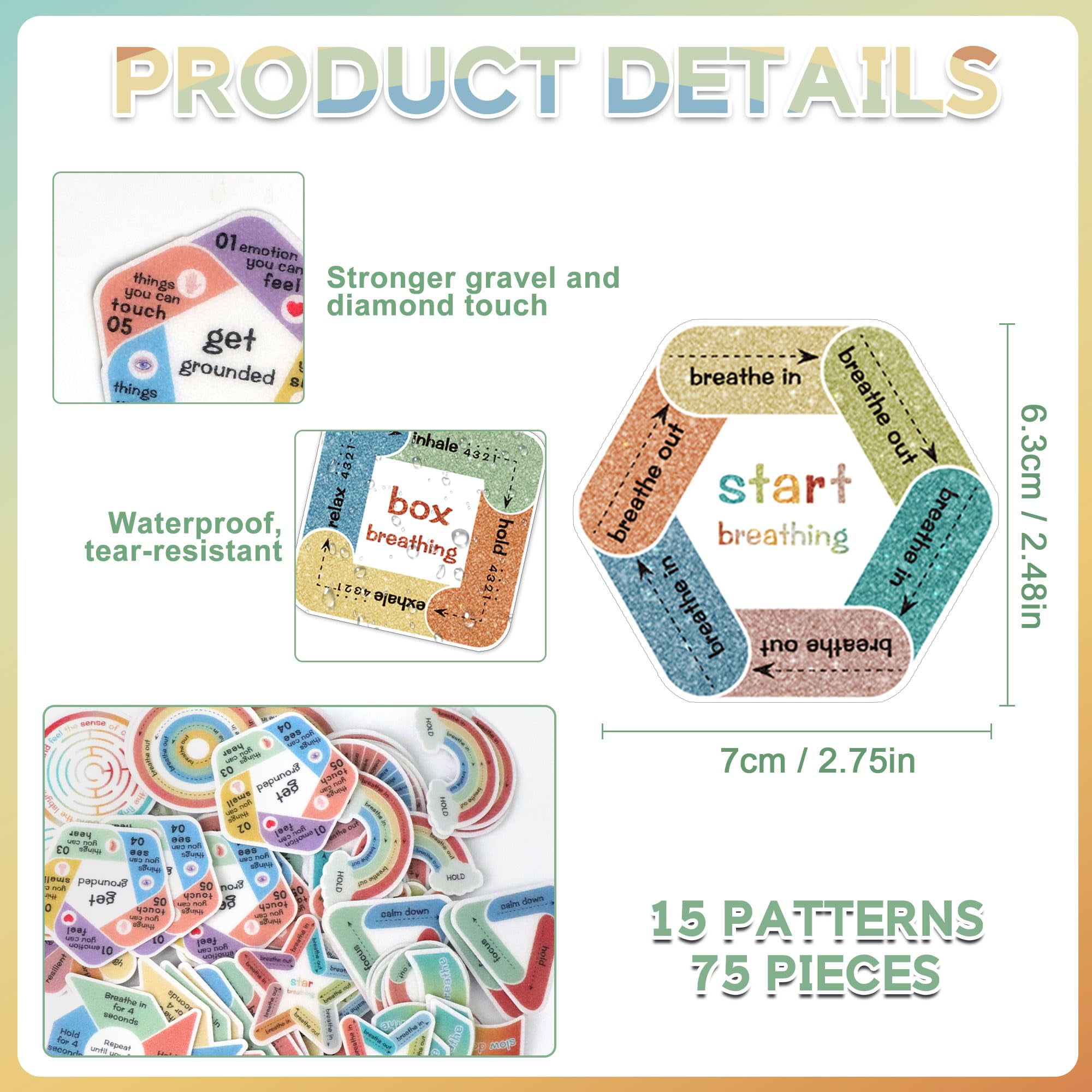 Neasyth 75 Pcs Anxiety Sensory Stickers Calm Strips, Adhesive Textured Fidget School Office Supplies