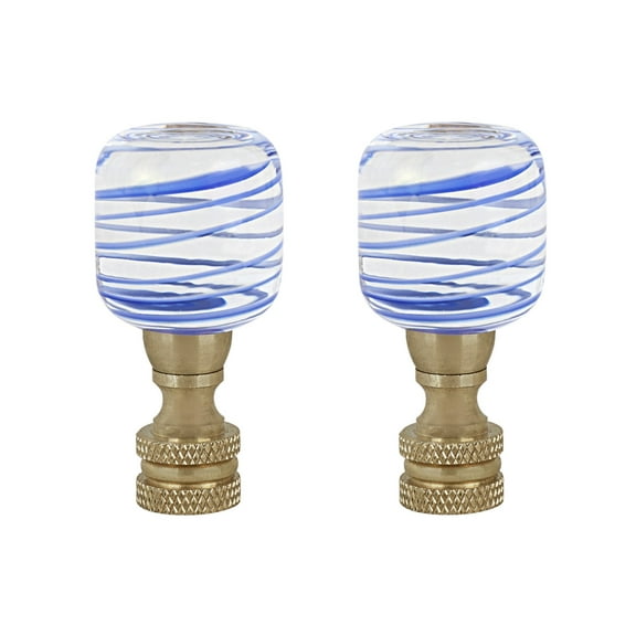 Aspen Creative 24026-32, Clear with Blue Grain Glass Lamp Finial in Copper, 2" Tall, 2 Pack