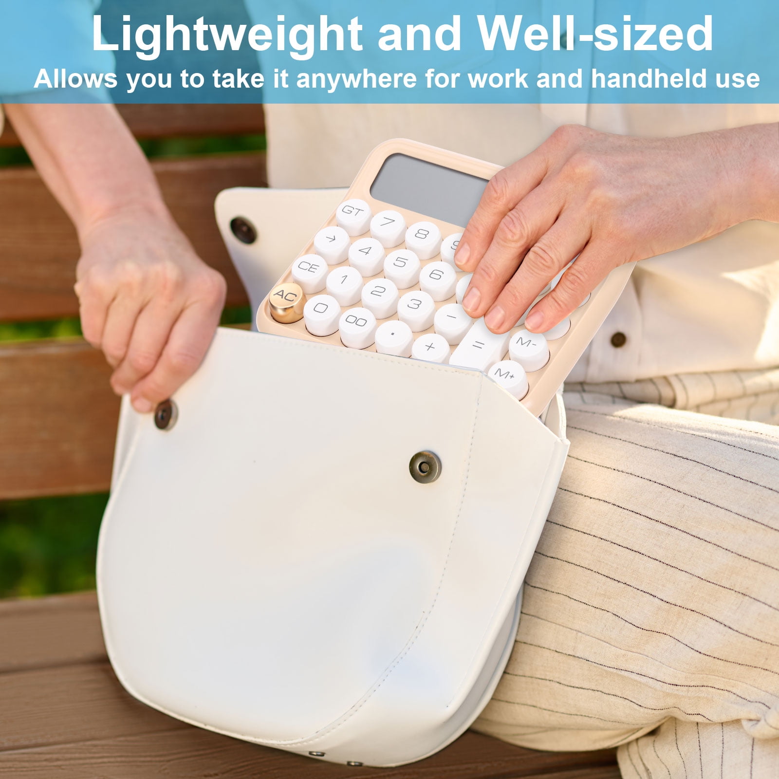 Uxcell Battery Power 12 Digits Cute Calculator Mechanical Switch Calculator, White