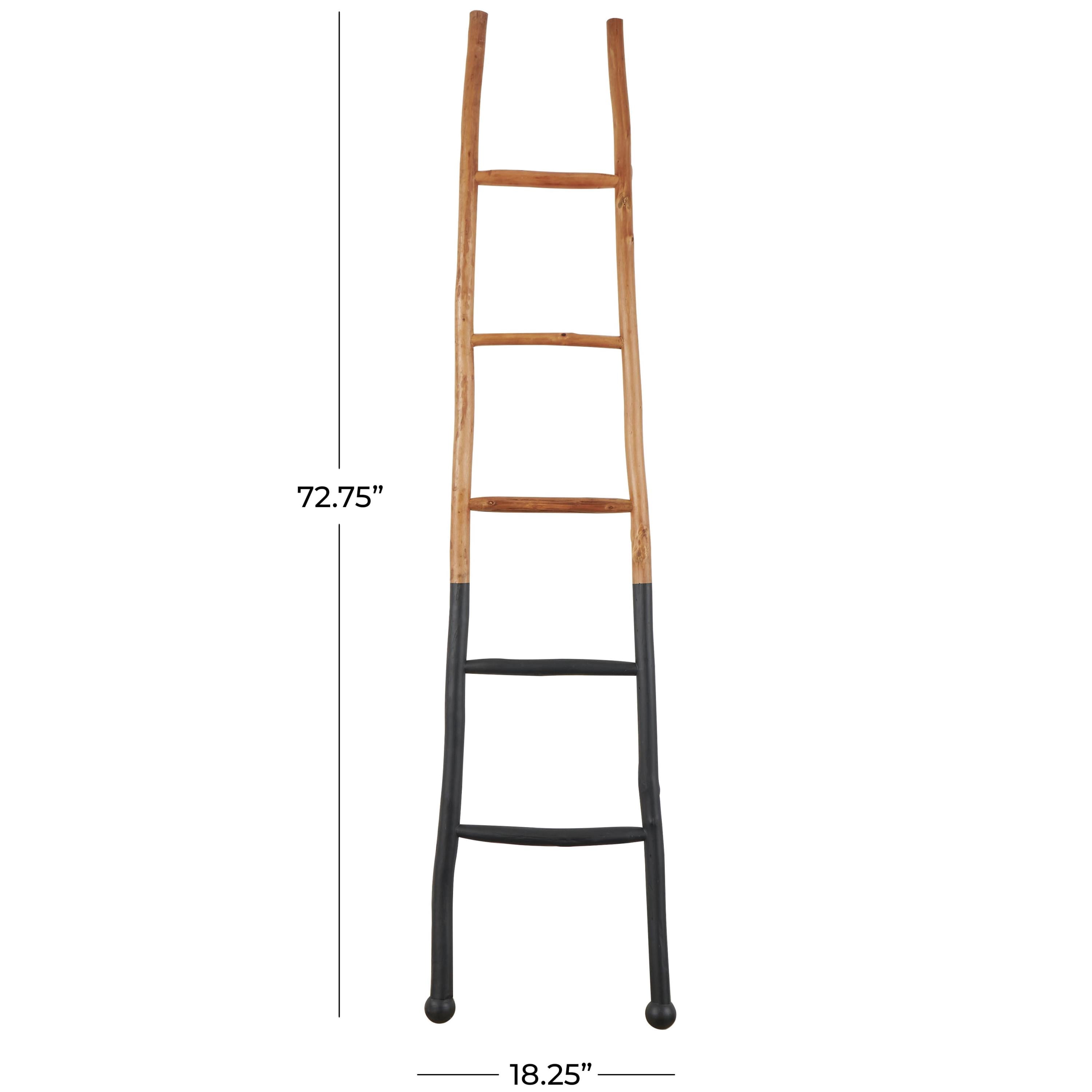 DecMode 18" x 73" Brown Wood Handmade Two-Toned Slanted Ladder with Wider Base and Ball Feet, 1-Piece