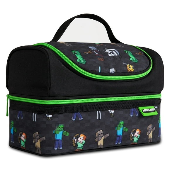 Bolsa de almuerzo con aislamiento Minecraft para niños, aperitivos y viajes, negra