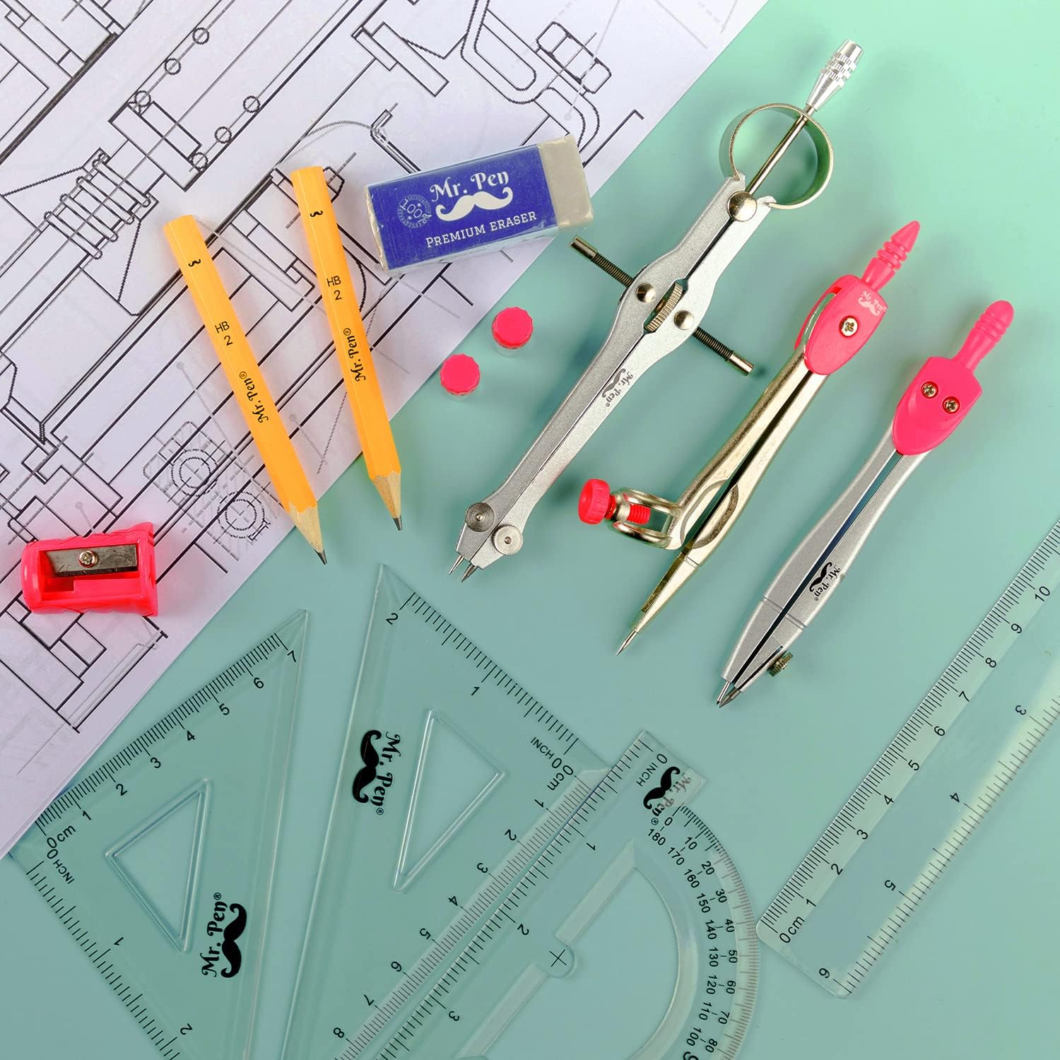 Mr. Pen Geometry Set with Compass, Rulers, Protractor photo 8