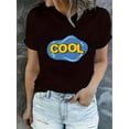 thumbnail image 1 of Camiseta informal de cuello redondo para mujer con estampado "COOL", 100 % algodón, elasticidad media, manga corta para todo el año, estampado abecedario moderno, comodidad para el verano, camisetas i, 1 of 6