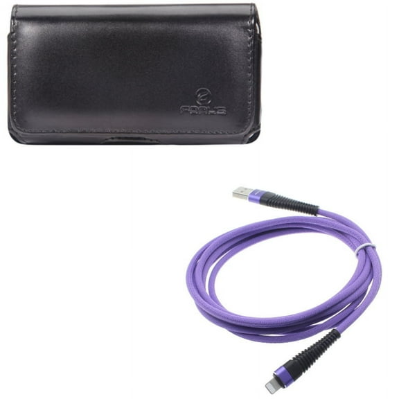 Case Belt Clip w 10ft USB Cable for iPhone XR/8 PLUS/7 Plus/6S Plus/6 Plus - Leather Swivel Holster Loops Cover, Purple Charger Cord Power Wire Compatible With iPhone XR/8 PLUS/7 Plus/6S Plus/6 Plus
