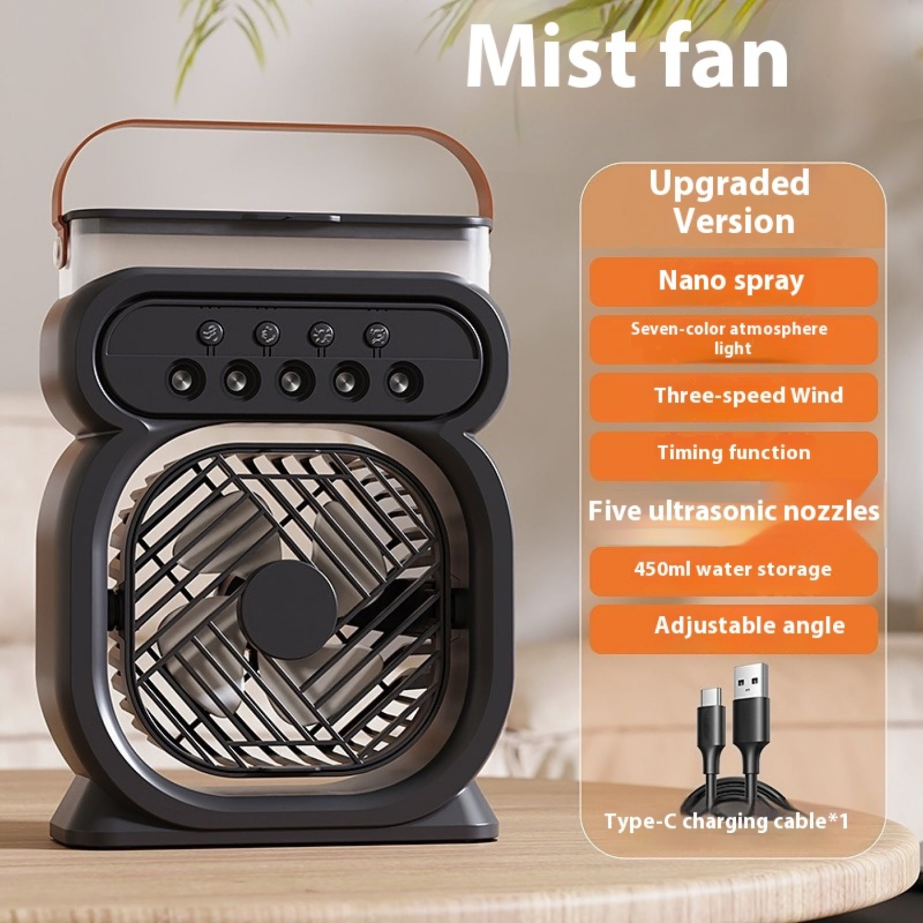 2025 New Desktop Humidifier with Night Light USB Spray Fan 2 in 1 for Office Outdoor Use