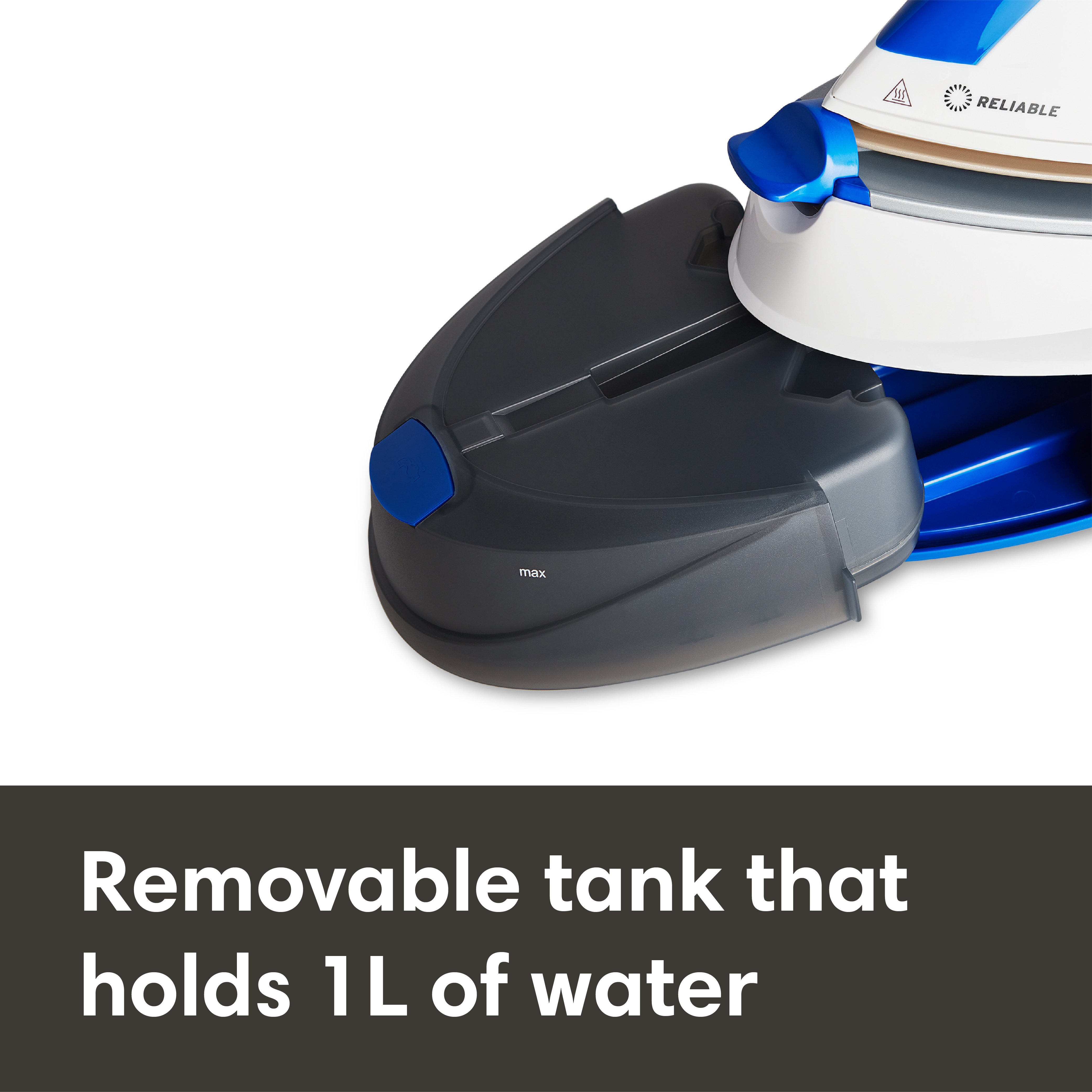 Reliable Maven 1L Home Ironing Station with Ceramic Soleplate and Auto Shut-Off, White & Blue