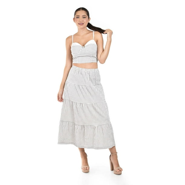 Set de top y falda larga a cuadros Roman Fashion /Juvenil, 3447 (Beige /cuadros) beige M