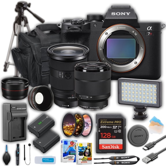 Sony a7R IVA Mirrorless Camera w/ FE 24-70mm f/2.8 GM II & E 55-210mm OSS Lenses, 128GB Extreme Pro, LED Light, 50" Tripod & Case (International Version)