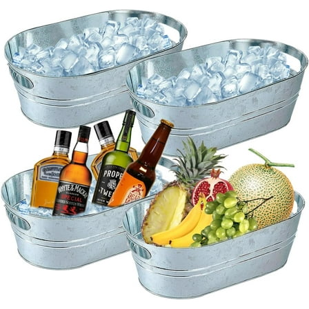 4 Pack Galvanized Tub 3.1 Gallon Ice Bucket Large Metal Drink Buckets for Parties Beer Beverage Tub with Carry Handles for Champagne Cocktails Wine Cooling for Mimosa Bar Supplies