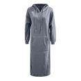 thumbnail image 4 of Women Hooded Maxi Dress Loose Sweatshirt Long Dress Drawstring Hoodie Dresses Light Gray XL, 4 of 6