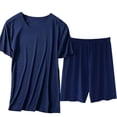 thumbnail image 2 of Flmtop Ensemble de Pyjamas Col Rond Filetage à Vis Design Double Ligne Vêtements de Maison Décontractés Ensemble de Pyjamas pour Chambre, 2 of 8