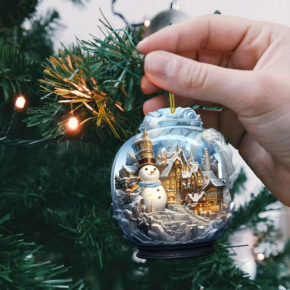 EGYMEN Acrylic Snowman Glass Ball Pendant, 3.15 Inches, Unique Snowflake Decoration for Home, Car, and Office, Festive and Lively Christmas Ornament