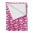 thumbnail image 2 of I Love You Soft Flannel Fleece Throw Blanket, Funny and Pink Cloud Characters in Cartoon Style with Little Hearts, Cozy Plush for Indoor and Outdoor Use, 60" x 80", Magenta Pale Pink, by Ambesonne, 2 of 5
