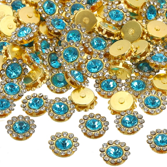 Uxcell 12 mm Sew on Rhinestones, Metal Base Flower Claw Gems Crystals,Lake Blue 100 Pcs