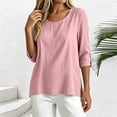 thumbnail image 4 of Yrmaups Loose Fit 3/4 Sleeve Blouse for Women, Casual Round Neck Pullover Top, Soft Solid Tshirt for Summer Daily Office Travel Wear, Pink S, 4 of 8