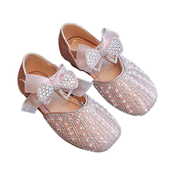 LNMQLPDBS Baby Girl Shoes Cute Lace Shining Bow Mary Jane Shoes Non-Slip Flat Ballerina with Satin Ankle Tie Toddler Girl Dress Shoes for Wedding Birthday Party Dressy Princess Shoes