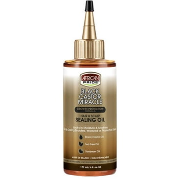 African Pride Black Castor Miracle Hair & Scalp Sealing Oil with Castor, Tea Tree & Soybean Oil, Moisturizing Treatment, 6 fl oz
