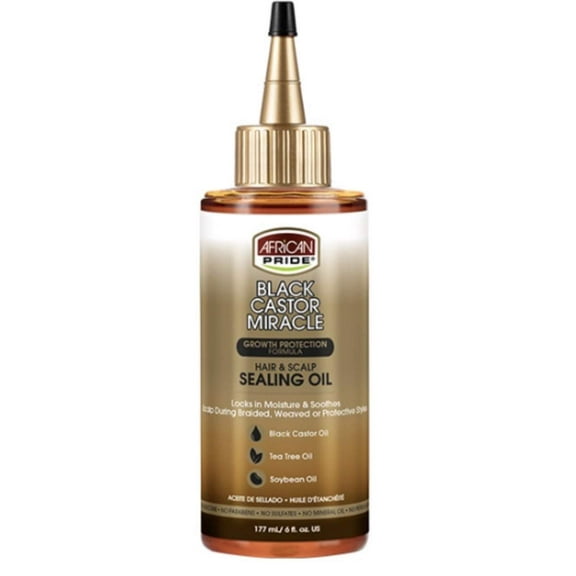 African Pride Black Castor Miracle Hair & Scalp Sealing Oil with Castor, Tea Tree & Soybean Oil, Moisturizing Treatment, 6 fl oz