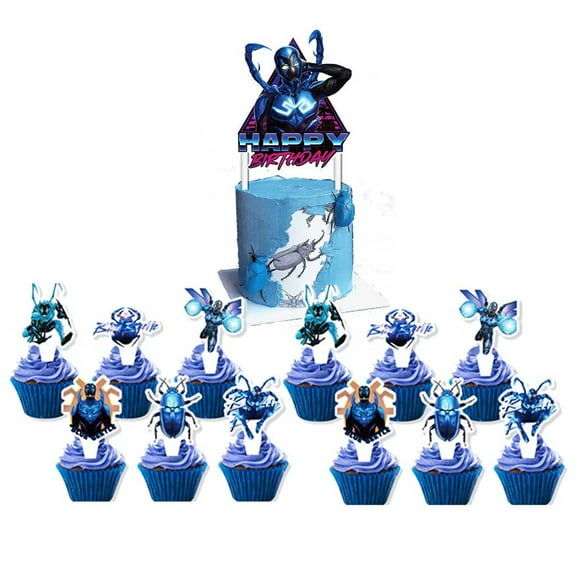 Blue Beetle Cake Topper CupcakeS Set Birthday Party Supplies Decoration Decor Kit