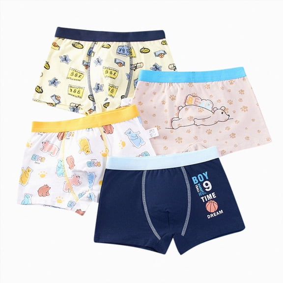 WUANDIXFA Little Boys Boxer Briefs Cute Summer Cartoon Cotton 4 Pack Casual Undies Toddler Boys Cotton Underwear,Dark Blue,5-7 Years