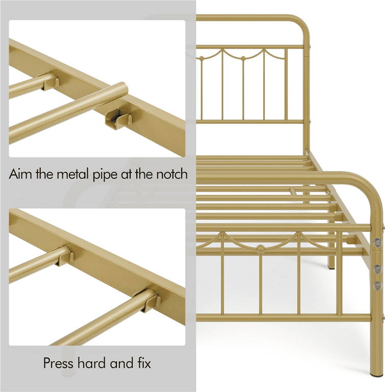 Alden Design Metal Platform Twin Bed with Vintage Headboard