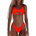 thumbnail image 2 of Wuxian Women 2 Piece Swimsuit Push-Up Solid Color Hollow Out Scoop Neck Adjustable Strap Bra Low Waist Brief Bikini Set Bathing Suit Summer Breathable Beachwear,Orange,L, 2 of 7
