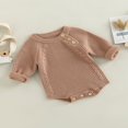 thumbnail image 3 of Infant Baby Knitting Jumpsuit  Solid Color Ribbed Long Sleeve Crew Neck Button Closure Romper for Boys Girls, 3 of 7