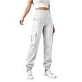thumbnail image 3 of QIYAGBSA Women's Jogger Pants Elastic Waist Drawstring Multi Pocket Outdoor Hiking Casual Daily Wear (White M), 3 of 7