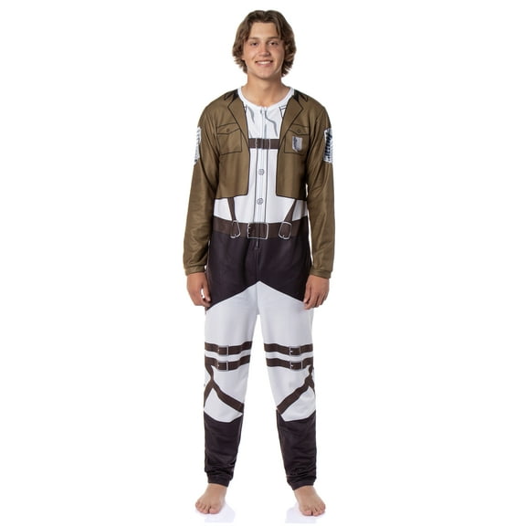 Attack on Titan Men's Eren Jaeger Scout Regiment Union Suit Costume One Piece Front Zip Loungewear Pajama Sleepwear