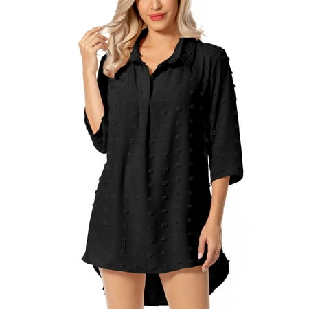 Spencer Women Swimsuit Cover Up Shirt Bikini Beach Coverup Beachwear Bathing Suit Chiffon Beach Dress  S  Black