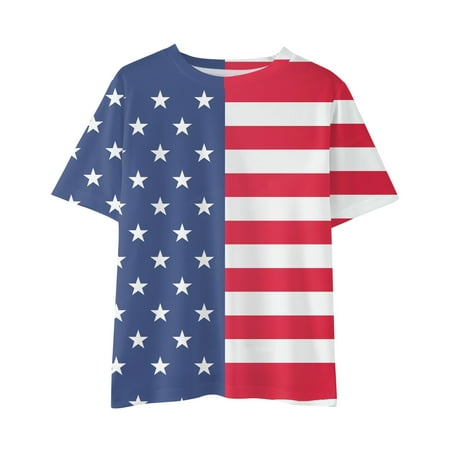 

ZMHEGW T Shirt Tops Kids Baby Girls Boys 4 Of July Short Sleeve Kids Tee Tops Independence Day Print Purple 140