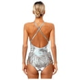 thumbnail image 4 of Zaldita Women's Latin Dance Outfits Sparkly Sequins Tassel Leotard with Gloves Silver XL, 4 of 7
