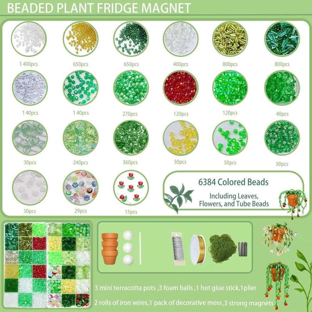 2026 New 19000 Pcs DIY Beaded Plant Kit, Green Glass Beadeds Plants Kit with Mini Ceramic Pots,Pliers,Leaves etc, Forever Plant Beaded Making Kits for Jewelry Making DIY Craft