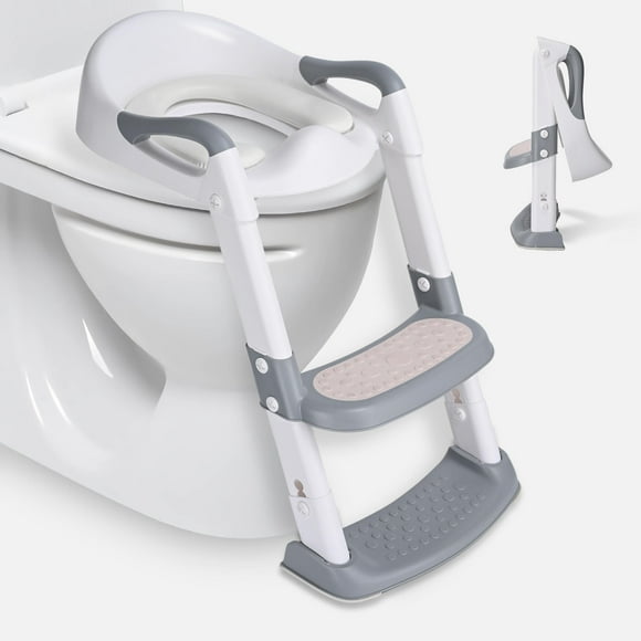 Foldable Potty Training Seat ,5 Height Adjustable Kids Toilet Seat with Anti-Slip Step Stool Ladder and Soft Padded Cushion
