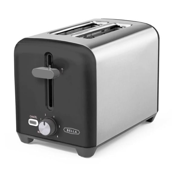 BELLA 2 Slice Toaster, Quick & Even Results Every Time, Wide Slots Fit Any Size Bread Like Bagels or Texas Toast, Drop-Down Crumb Tray for Easy Clean Up, Stainless Steel and Black