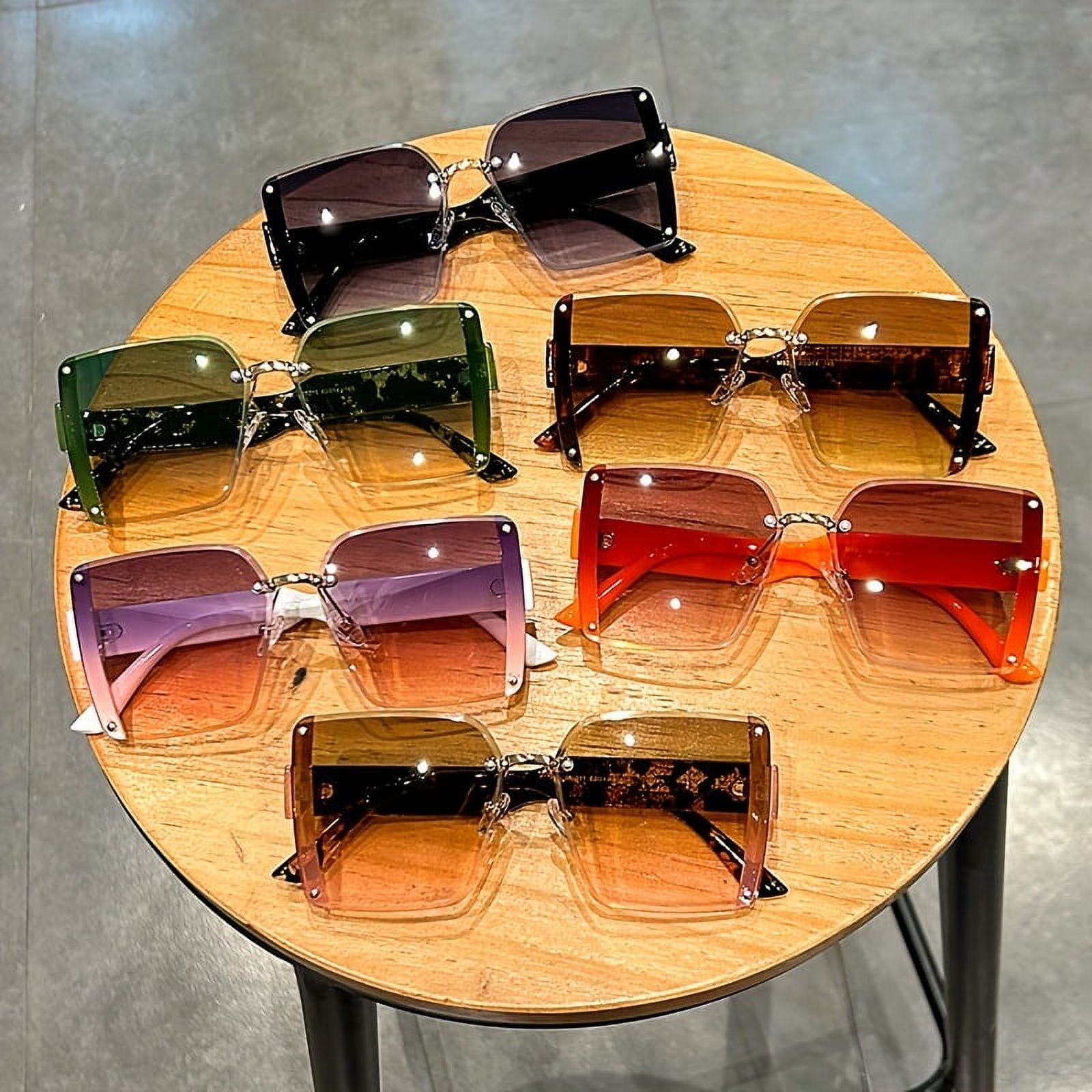 Super large frameless sunglasses Men's casual gradient color fashion anti -glare suitable for holiday beach party,Green