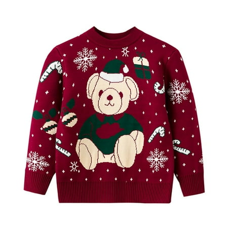 

2-7T Little Boys Girls Christmas Sweaters Tops Esho Toddler Kids Winter Warm Knitted Sweatshirts Pullover