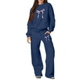 thumbnail image 2 of Bow Sweatpants Set Bow Hoodie Set Bow Sweatsuit Bow Matching Sweat Sets for Women Bow Outfits 2 Piece Outfits Spring Fall Clothes Bow Graphic Crewneck Sweatshirt And Pants Clothing Set, Navy XL, 2 of 5