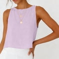 thumbnail image 4 of Tauxra Hauts Sans Manches en Lin pour Femmes, Camisole d'Été Décontractée Unie, Chemise à Col Rond Boutonnée devant, 4 of 8