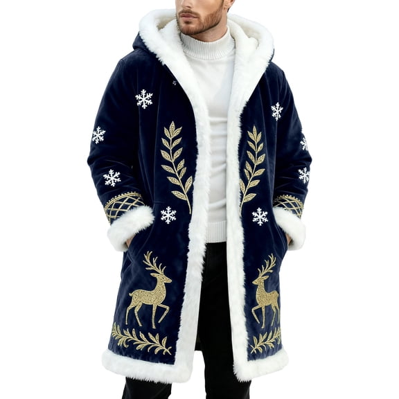 Men's Christmas Winter Front Print Real 毛边 Cardigan Slim Casual Open Front Mantle Sweater With No Zippers Or Buttons Navy 2XL