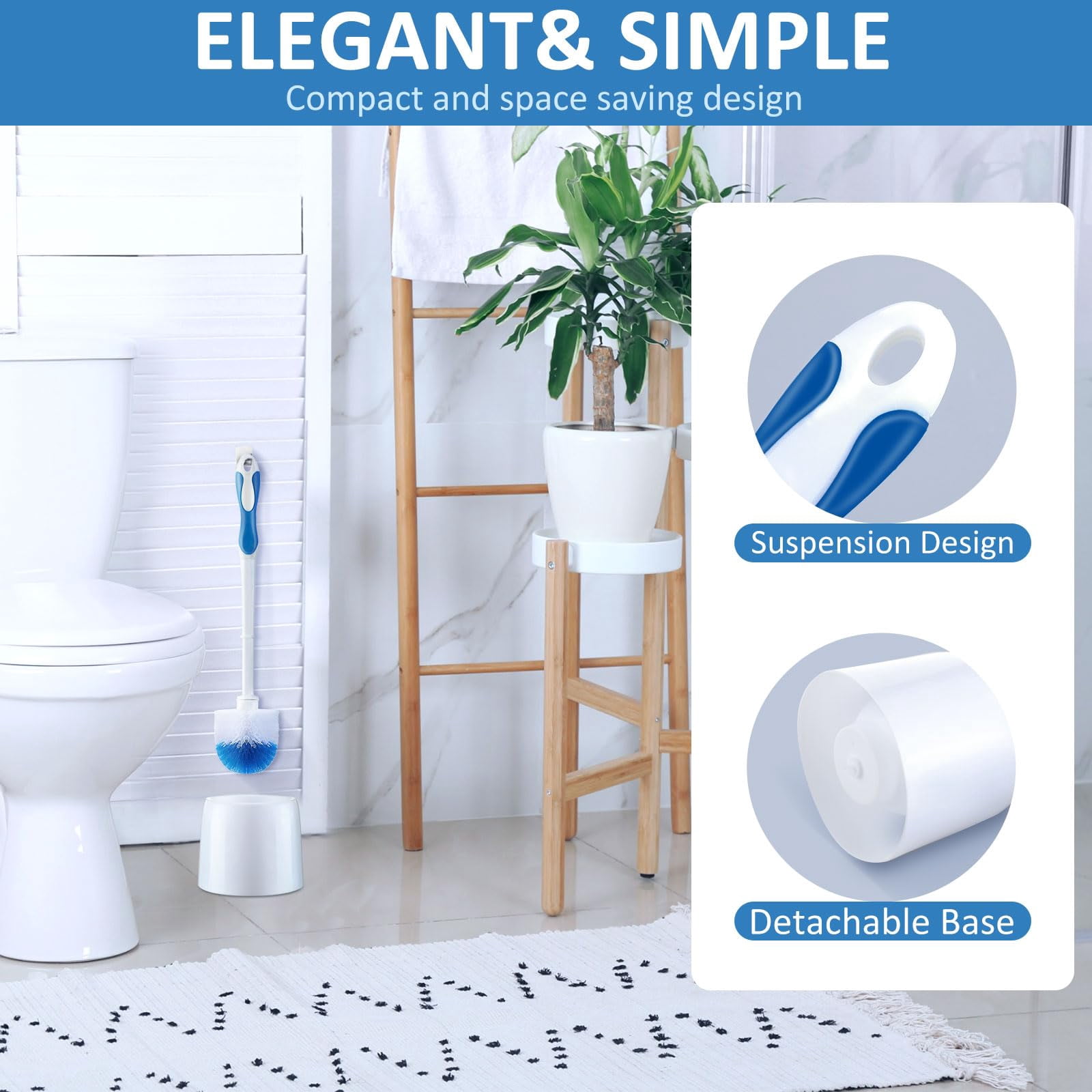 6 Pack Toilet Brush With Holder  14.96 Inch Bowl Set Stiff Bristles Scrubber For Deep Cleaning Base Bathroom Supplies (blue White)